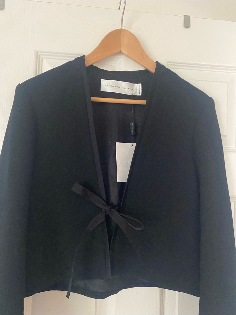 Victoria Beckham Black Tie-Front Open Blazer